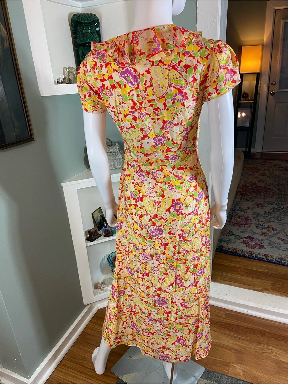 RIXO Jenna Red Summer Meadow Yellow Floral Maxi/Midi Dress Ruffle Sz 2